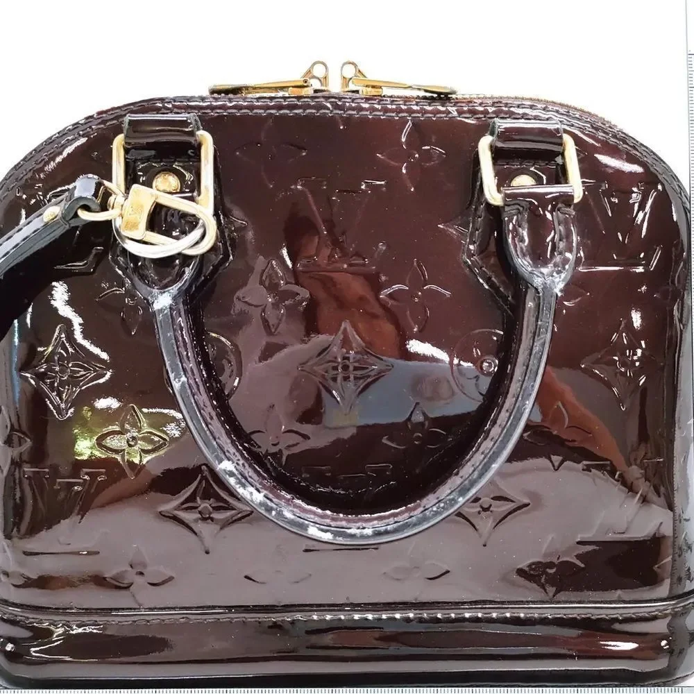 Auth Louis Vuitton Purple Amarante Monogram Vernis Leather BB Alma 2way Satchel
